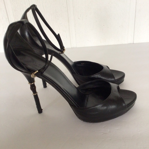 GUCCI BLACK LEATHER BAMBOO HEELS SIZE 39 - Picture 2 of 15